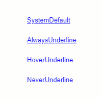 LinkLabel demonstrating different link behavior settings